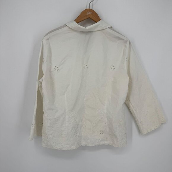 Jones NY Country White Eyelet Embroidered Button Up Shirt Womens 16P Cottagecore - Picture 6 of 7